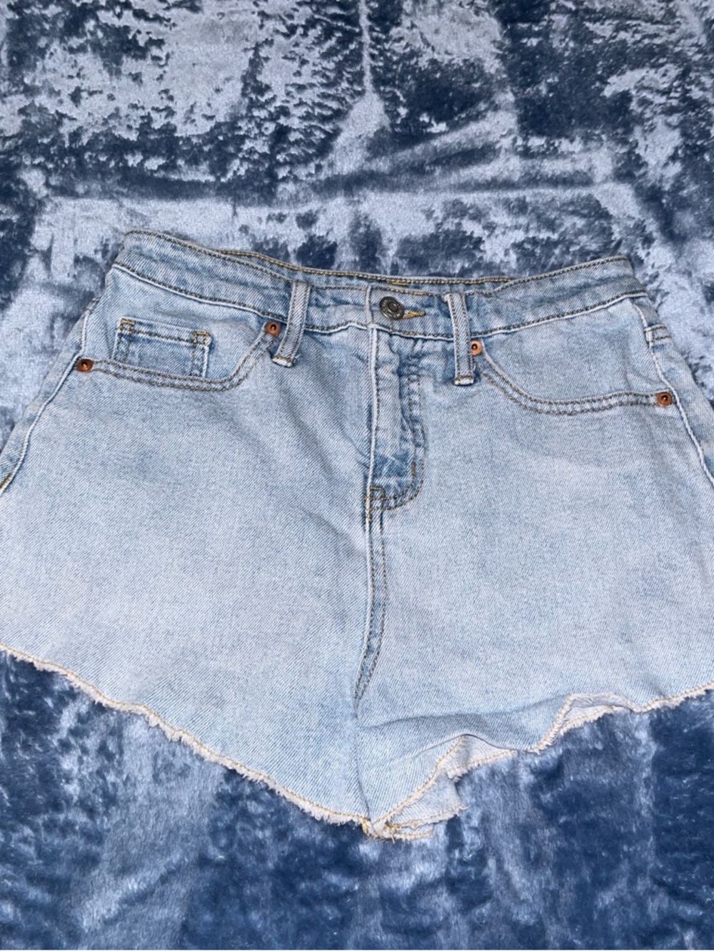 wild fable Light Blue Denim High-Rise Frayed Hem Shorts